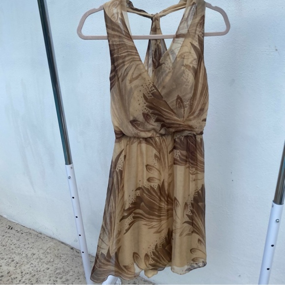 Ralph Lauren Black Label 100% Silk Chiffon Toast Leaf Print Gilda Dress Size 6